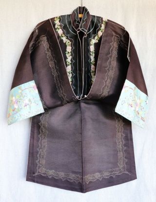 Antique 1920s 1930s Chinese Embroidered Sheer Silk Organza Netting Robe Jacket 3