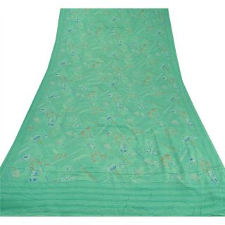 Sanskriti Vintage Green Saree 100 Pure Crepe Silk Printed Fabric 5Yd Craft Sari 3