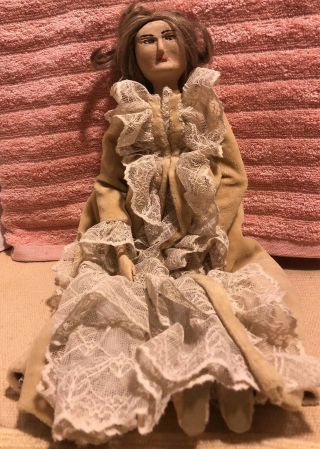 Tall Wooden Peg Doll.  Wooden Peg Doll.  Antique Or Vintage.  Handmade.  Signed? 16” 2