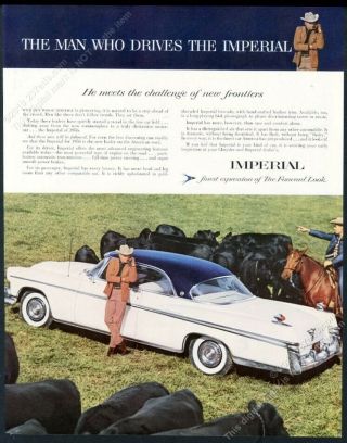 1956 Black Angus Cattle Cow Herd Photo Chrysler Imperial Car Vintage Print Ad