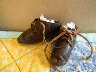 Antique Leather Doll Shoes China French Or German Bisque Wax Parian Doll