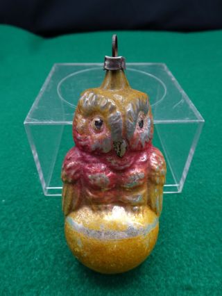 Vintage Mercury Glass Owl On A Ball Ornament 3 - 1/2”