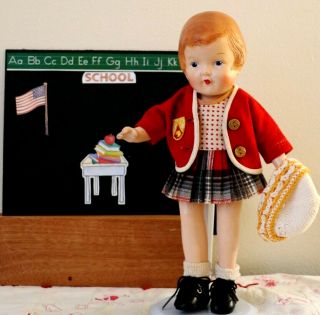 Vintage Composition Doll Arranbee R&b Nancy 12” Tall In Her School Girl Outfit