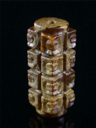 Antique/Vintage Old Chinese Celadon Nephrite Jade Carved Pendant Netsuke Toggle 3