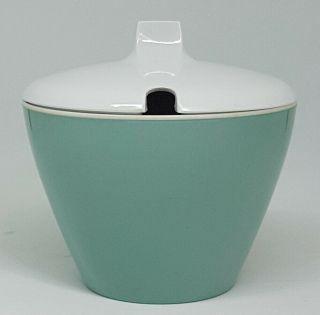 Vintage Ornamin Ware Melmac Blue Sugar Bowl White Lidded Retro Table Ware Euc