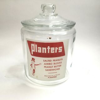 Vintage Planters Mr Peanut Store Counter Display Jar Glass Red Logo Antique