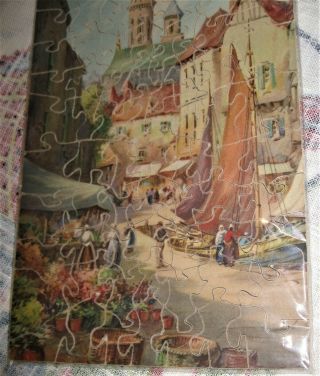 Vtg Pastime Parker Brothers Wood Wooden Jigsaw Puzzle MarketPlace Complete 75pc 2