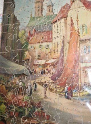 Vtg Pastime Parker Brothers Wood Wooden Jigsaw Puzzle MarketPlace Complete 75pc 3