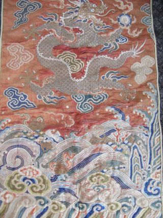 Antique Early Chinese Kesi / K ' o - ssu Dragon Tapestry 35 x 20 Inches As Found 2