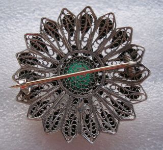large vintage Silver brooch with green Aventurine stone 2