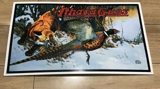 Vintage 1994 Ithaca Guns Advertising Metal Tin Sign Embossed Fox & Pheasant Gun