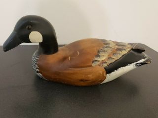 Vintage Decoy Hand Carved Painted Glass Eyes Solid Wood Duck Goose Antique Old