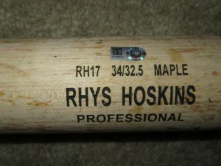 Rhys Hoskins Philadelphia Phillies Signed Game Rawlings Bat Mlb Authentic