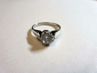 Vintage 9ct White Gold & Silver Paste Diamond Solitaire Ring - 2.  2g