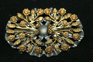 Rare Antique Arts And Crafts Two Tone Ornate Stunning Flower Brooch Bu8