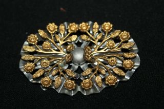 RARE ANTIQUE ARTS AND CRAFTS TWO TONE ORNATE STUNNING FLOWER BROOCH BU8 2