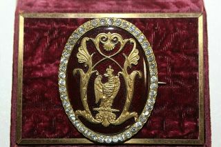 Antique Victorian Crown Eagle Heraldic Curve Glass Brooch Bu27