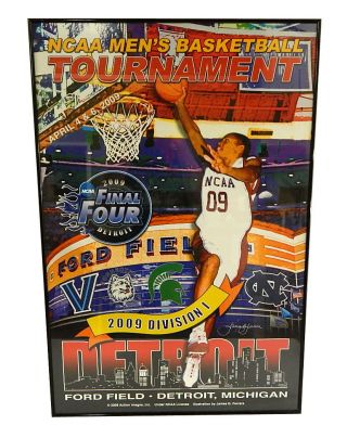 2009 Ncaa Final Four Basketball Tournament Framed Poster 24 X 37 Msu Uconn Unc