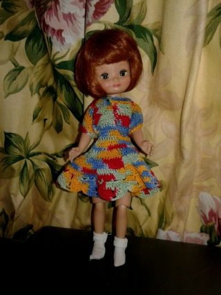Betsy Mccall 8 " Redhead Vintage Doll,  Handmade Crochet Dress & Vest,  Socks,
