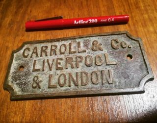 Vintage Carroll & Co Solid Brass Plaque Sign