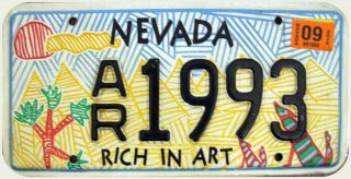 Nevada " Rich In Art " License Plate Ar1993