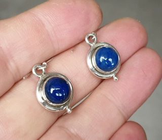 Stunning Vintage Jewellery Lapis Lazuli Cabochon Dropper 925 Silver Earrings