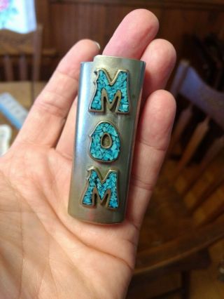 Vtg Turquoise Mom Case Cover Cigarette Lighter Holder Silver In Color Metal