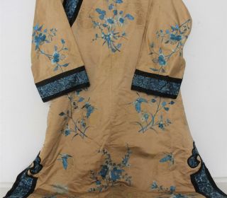 Antique Chinese Silk Embroidered Robe w/ Floral & Butterfly Motifs Blue & Gold 3