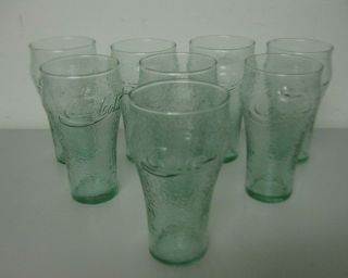 Vintage Coke Glasses Green Tint Pebble Textured Coca - Cola Fountain Set Of 8
