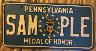 Pennsylvania Congressional Medal Of Honor License Plate Sample Veteran