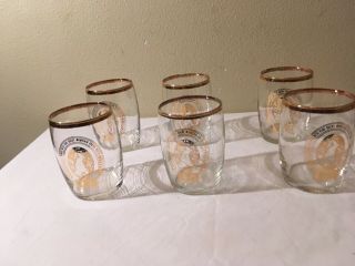 6 Vintage Coors Beer Barrel Gold Rim Small 5 Oz.  Chaser Tasting Drinking Glasses