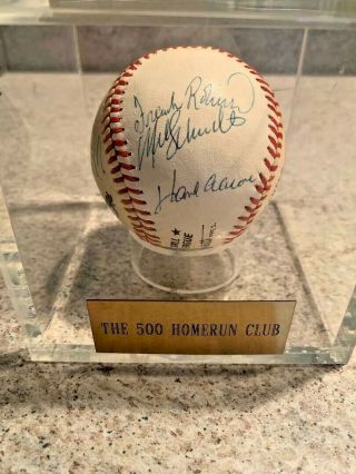 Willie Mays Hank Aaron Ernie Bank 500 Home Run Club Signed Baseball Psa Dna