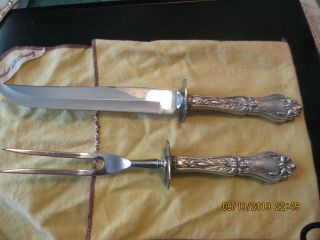 Antique 1910 Frank Whiting " Lily  Floral " Sterling Silver Carving Set