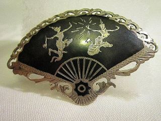Vintage 1960s Jewellery Siam Silver Niello Brooch With Dancing Girls/goddesses