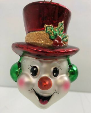 Vtg Christopher Radko Snowman Head Christmas Ornament