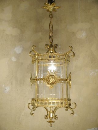 Hanging Lantern Gold Bronze Chandelier Lamp Foyer Brass Lustre Old