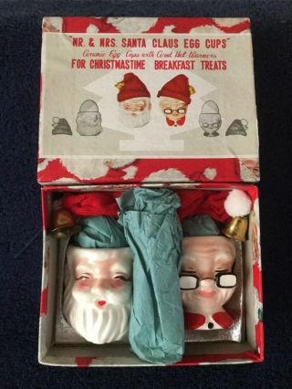 Nos Vintage Mr.  & Mrs.  Santa Claus Egg Cups Japan Box,  Packing Material
