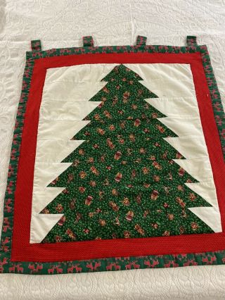 Vintage Handmade Signed & Dated Christmas Tree Quilt Wall Hanging 27 " X 28 "