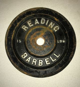 Reading Barbell 15 Lb Weight Plate Standard 1 1/8 " Holes Vintage