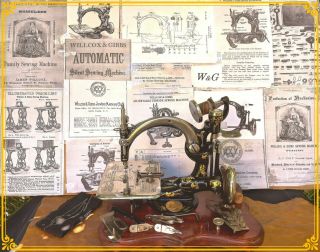 Willcox&gibbs 64 Chain Stitch Antique Sewing Machine,  Stand,  W&g Attachments,  1890