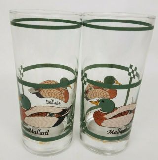 Set Of Two Vintage Mallard Duck Drinking Glasses 16 Oz Tall Green