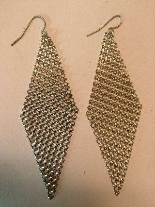 Vtg ' 70 WHITING & DAVIS mesh filigree pendant dangle silver tone earrings 3