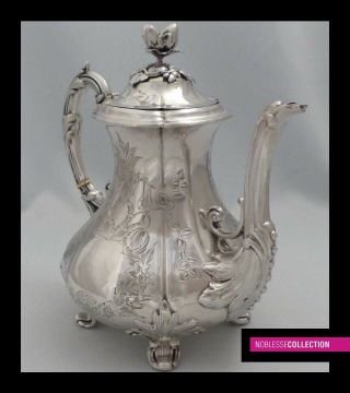 FRAY ANTIQUE 1850s FRENCH ALL STERLING SILVER TEA/COFFEE POT Napoleon III period 3