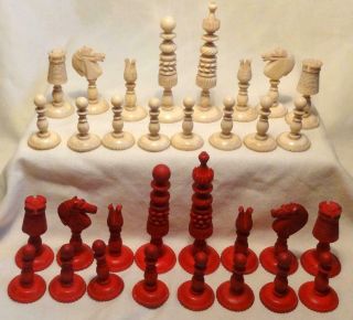 Antique Bone Chess Set - Complete - Kings 8cm High