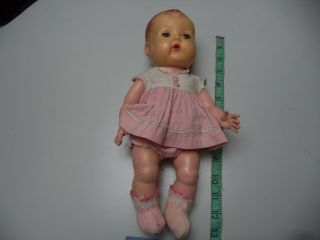 Vtg Tiny Tears Doll 13” Rubber Body Molded Hair Clothes 1950 
