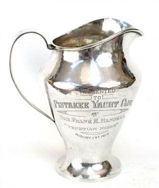 1914 Pistakee Yacht Club Frank S Boyden Hand Wrought Sterling Trophy Pitcher