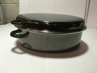 Chantal Germany Vintage Black Enamel Cookware Roaster Roasting Pan With Lid