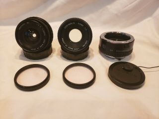 Vintage Asahi Pentax Lenses Cosina 50mm 1:2 & Rokinon 28mm 2:8 & 2x Converter