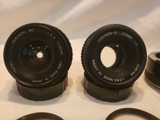 Vintage Asahi Pentax Lenses Cosina 50mm 1:2 & Rokinon 28mm 2:8 & 2X Converter 2
