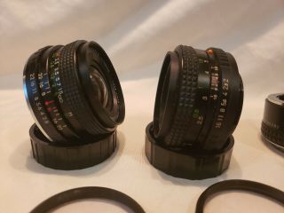 Vintage Asahi Pentax Lenses Cosina 50mm 1:2 & Rokinon 28mm 2:8 & 2X Converter 3